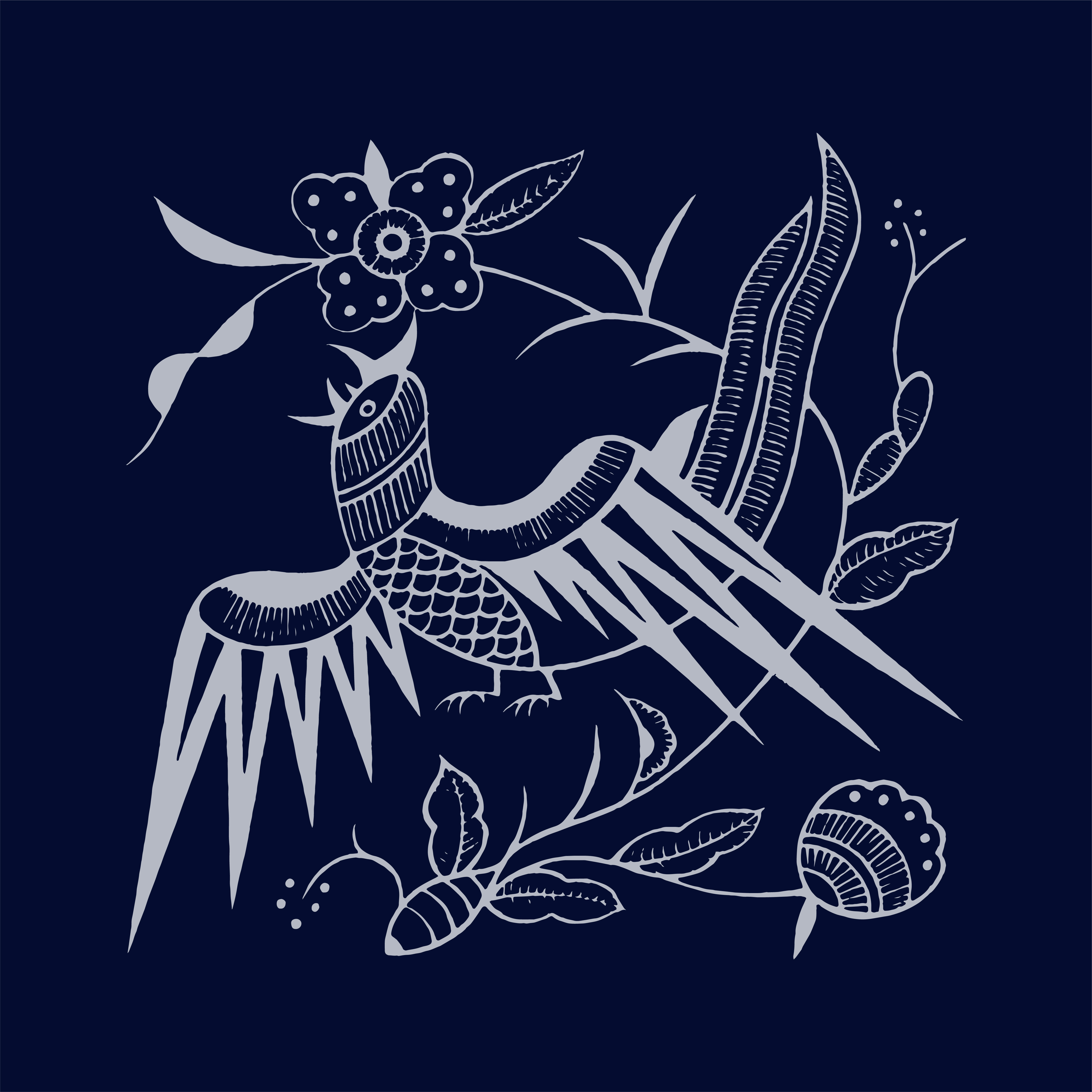 鳞身顶花长尾凤